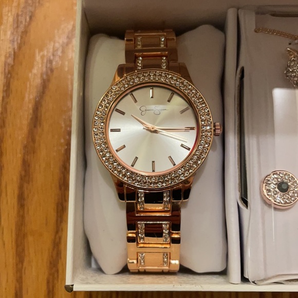 Jessica Simpson Rose Gold Watch/Pendant & Earrings Set - Picture 2 of 5